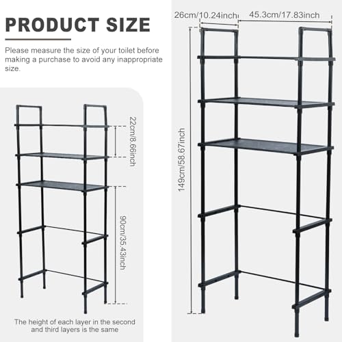 Over The Toilet Storage Shelf, 3 Tier Over Toilet Bathroom Rack Organizer, Bathroom Shelves Over Toilet, Freestanding Toilet Storage Rack Above Toilet Stand Over The Toilet Space Saver (Black)