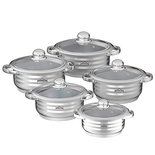 Homelux Topfset edelstahl Kochtopf Set Induktion Töpfe Set 10-teilig Topf mit Glasdeckel, Spülmaschinen-geeignet, Töpfe Set für alle Herdarten