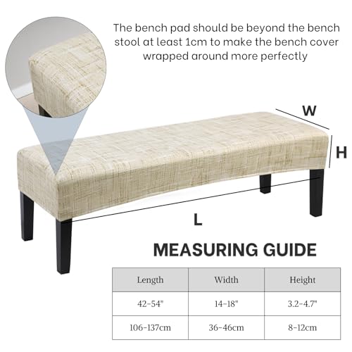 Image of SearchI Dining Bench Cover, Stretch Washable Long Bench Seat Covers, Rectangle Dining Table Bench Slipover for Dining Room, Living Room, Kitchen(Beige Linen-Look Print)