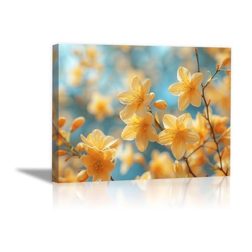 Décoration murale bord de mer tableau toile fleurs jaunes salon 30x50