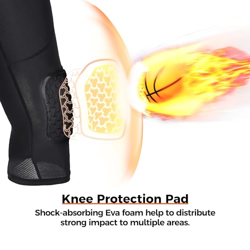 COOLOMG Men Basketball Leggings with Knee Pads Capri Padded Compression Pants Athletic Tights2