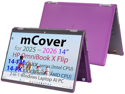 mCover Hard Case ONLY Compatible for 2025+ 14 HP OmniBook X Flip 14-FMxxxx 14-FKxxxx 2-in-1 (with 360 Hinge) Windows Laptop (NOT Fitting Any Other HP Models)- Purple