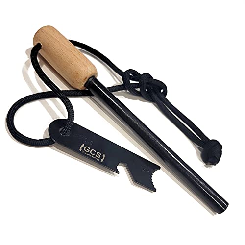 GCS Powerful Fire Starter Flint Steel 9.5 mm - Soft Magnesium Fire Starter XXL - Extremely Strong and Hot Spark 12,000-20,000 Strikes Multiuse Bushcraft, Survival, Perfect Outdoor Partner