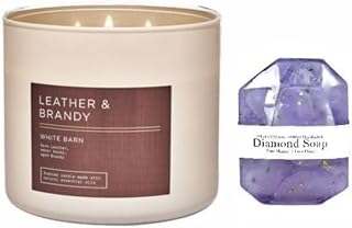 Bath & Body Works - 3-Wick Scented Candle 14.5 OZ Burns 25-45 Hours and Diamond Soap (Leather & Brandy)