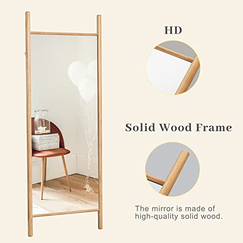 Neutype Full Length Mirror, 65"X22" Solid Wood Ladder Wall-Mounted Mirror, Floor Mirror, Dressing Mirror,Hanging Or Leaning Against Wall,Natural(Ladder Frame) #TOP4