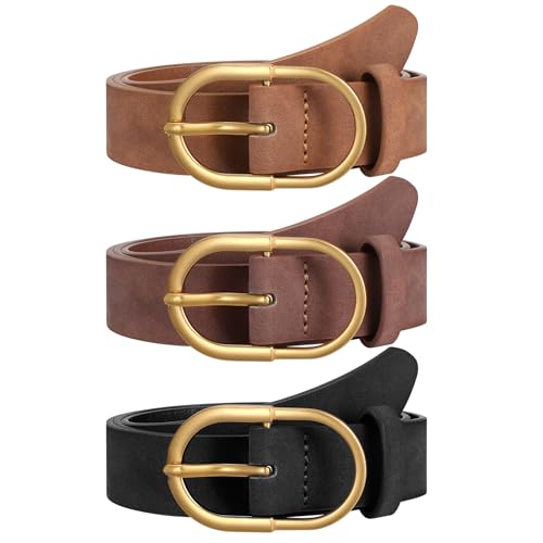 Image of VONMELLI 3 Pack Women's Belts for Jeans Pants Fashion Gold Buckle Ladies Dress Belt