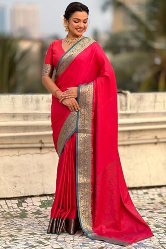 Image of SGF11 Women's Kanjivaram Pure Soft Silk Designer Saree With Blouse Piece