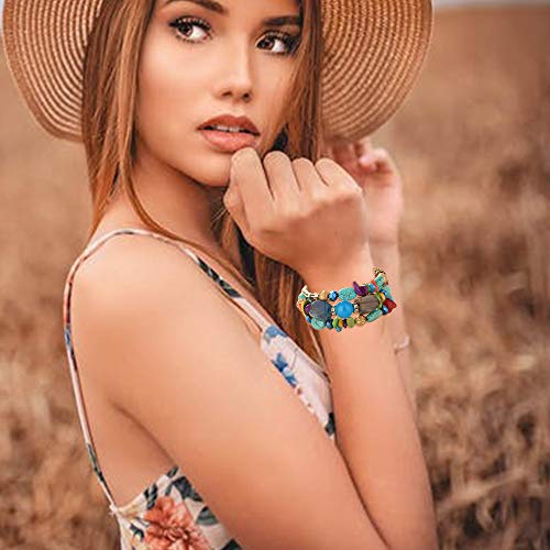 Jstyle 6Sets Bohemian Stackable Bead Bracelets For Women Stretch Multilayered Beaded Bracelet Set Leaf Tassel Charm Bangles Women Gifts #TOP2