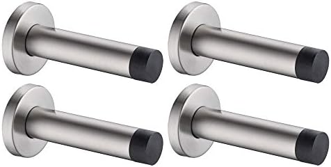 JQK Door Stopper, 304 Stainless Steel Thicken 1mm Sound Dampening Door Stop Bumper Wall Protetor 4 Pack, Brushed, DSB5-BN-P4