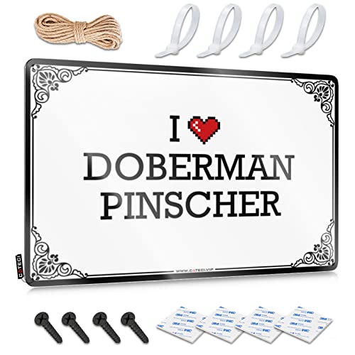 Letrero de metal con texto en inglés "I Love Doberman Pinscher" (20 x 30 cm)