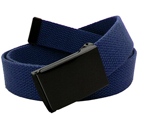 Build A Belt 1.25" Wide Black Flip Top Buckle with Canvas Web Belt (Boys Small Navy Blue)