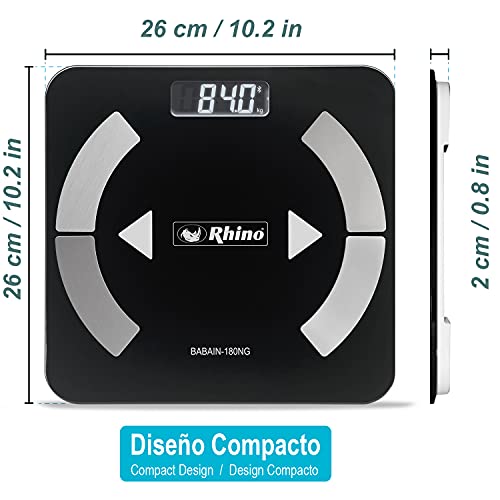 Rhino Smart Scale For Body Weight, High Precision, Bluetooth, Fitdays App, Ios And Android, Bathroom Wireless Machine For Fat, Muscle, Bmi, 14 Body Indicators, 400Lb (Black) #TOP4
