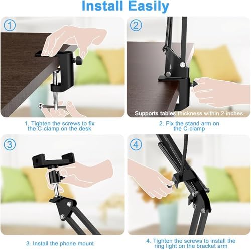 Image of Sounce Overhead Video Stand with 6-inch Ring Light, Metal arm Body,1 /4 inch Ball Head for Camera Desktop Stand, Mobile Bedroom Stand and Tablet Bracket for Overhead Video (6 inch with Ring Light)