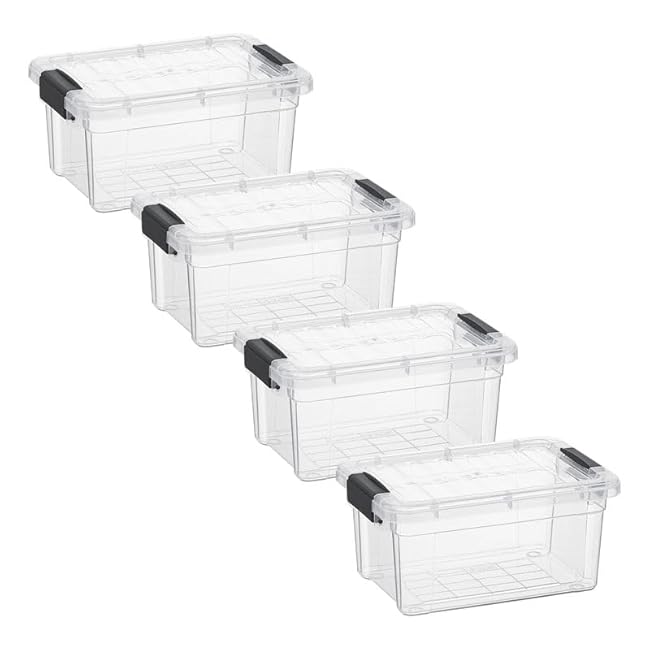 Superio Clear Storage Boxes with Lids, 3.5 Quart Plastic Container Bins for Organizing, Stackable Crates, BPA Free, Non Toxic, Odor Free, Organizers for Home, Office and Dorm, 4 Pack