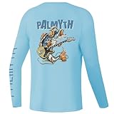 Palmyth Boys Fishing Shirt Youth Long Sleeve T-Shirt Sun Protection UPF 50+ Quick Dry (Ice Blue/Bass, L)