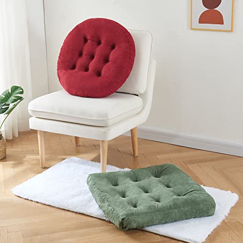 Getmo Resin Large Floor Pillows,Round Meditation Pillow,Microsuede Sitting Pillows Floor Cushion For Yoga Living Room Balcony Office Outdoor,Seat Cushion Tatami For Chair Sofa,22X22 Inch,Wine Red #TOP1
