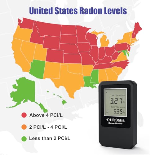 LifeBasis Radon Detector, Radon Test for Home with Long and Short Term Radon Meter, Home Radon Gas Monitor US Version-pCi/L (Update Version, Matte Black) - Image 4