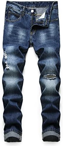 ZEESEN Men's Jeans Ripped Regular Fit Straight Leg Distressed Destroyed Denim Pants （BL1327-42）