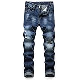ZEESEN Men's Jeans Ripped Regular Fit Straight Leg Distressed Destroyed Denim Pants （BL1327-42）
