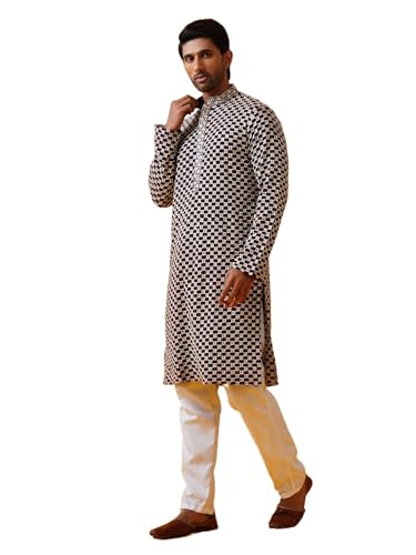 Image of SOJANYA (Since 1958 Men's Cotton Rayon Sequinned Embroidered Kurta with White Pyjama