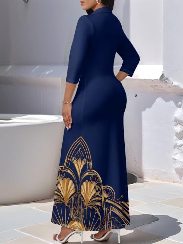 Image of PinkPatty Women's Casual 3 /4 Sleeve Polo V Neck Bodycon Maxi Dress