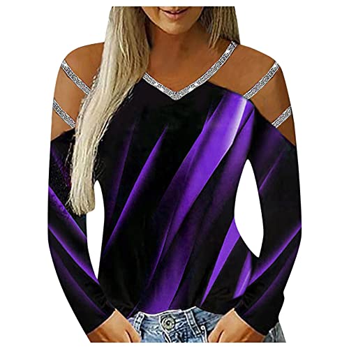 Blusa de mujer manga larga casual con cuello en v y líneas de contraste