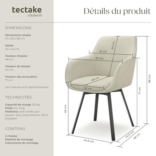 Chaise pivotante à accoudoirs rembourré grège - vue 4