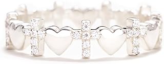 Cross Rings for Women, 925 Sterling Silver Purity Ring with Cubic Zirconia, Dainty Christian Jewelry, Confirmation and Baptism Gifts