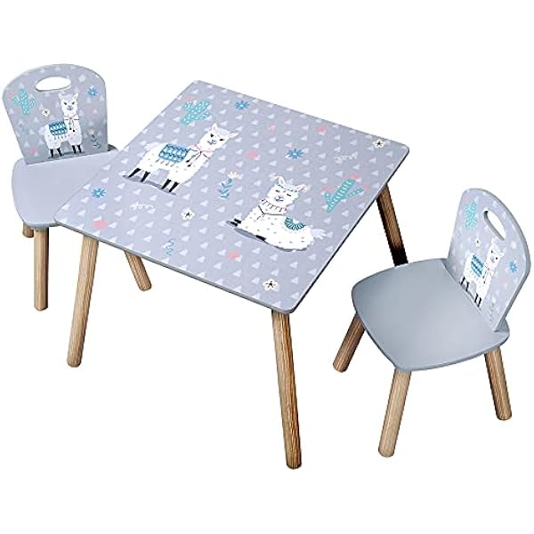 Kesper | stolik dziecięcy z 2 krzesłami, materiał: płyta pilśniowa, wymiary: 55 x 55 x 45 cm, motyw: alpaka, kolor: szary | 17702 13