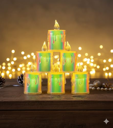 Image of 6Pc LED Tea Light Candles | Flameless & Smokeless Diya | Decorative Acrylic Candle | Home Decor, Navratri Decor Items, Diwali Decoration Item, Room, Table, Pooja Room Decor (Raibow) | Popo Toys