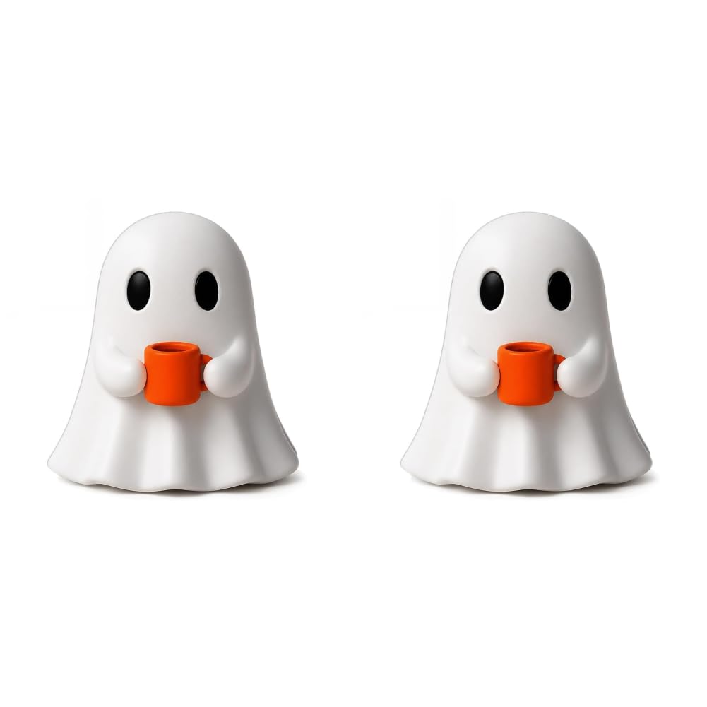 Ghost Drinking Coffee Figurine, 3.15 Inch Cute Halloween Coffee Bar Decor