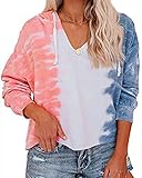 Voqeen Sudaderas con Capucha Estampadas con Teñido Anudado para Mujer Sudaderas Sueltas Ocasionales de Manga Larga con Cuello en V Cordón con Capucha Jersey Tops para Damas Niñas