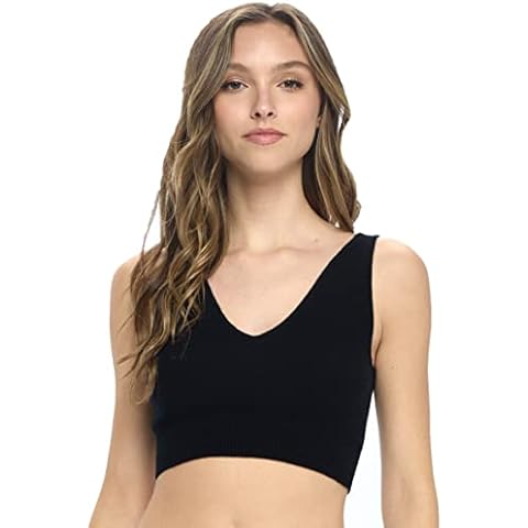 Mariyaab Women's 100% Cashmere Soft Cropped Pajama Tank Top (2105, Black, M) Cover