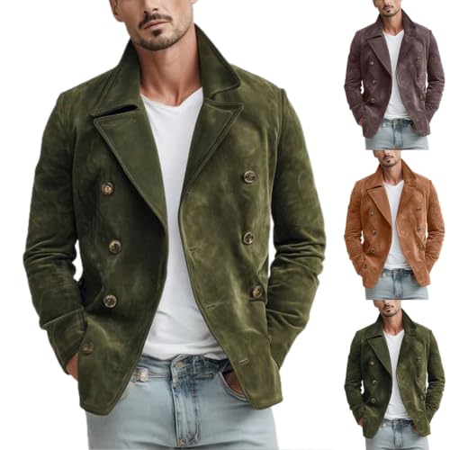 fartey Suede Cardigan Men Double Breasted Collared Button Up Outerwear - image 1