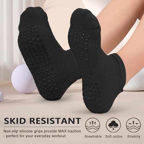Image of Purplepig 3 Pairs Grip Pilates Socks Cushioned Yoga Socks Non-Slip for Barre, Barefoot Workout, Hospital for Women Men