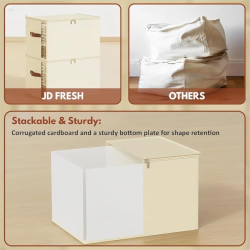 Image of JD FRESH 1 Pcs 30 Liters Foldable Cloth Organizer with Transparent Window /Multipurpose Storage Box with Handles /Almirah Organizer /Wardrobe Organisers for Clothes /Sarees /Bedsheets -Beige