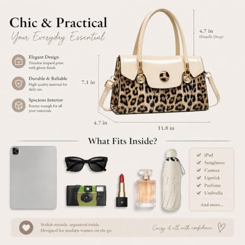 Bolso Tote de cuero con estampado de leopardo brillante para mujer miniatura 6