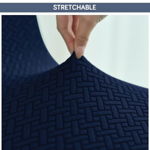 Image of HOKIPO Premium Jacquard Swivel Dining Chair Cover, Pack of 2, Navy Blue (AR-5356-NBL*2)