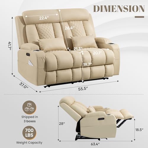 Image of Zero Wall Hugger Power Reclining Sofa Set with Adjustable Headrest, Electric Reclining Couch with Drop-Down Table, Reclining Sofa and Loveseat Set for Living Room (Beige, Sofa+Loveseat)