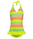 Girls One Piece Swimsuits, Girls' Halter Rainbow Crochet Ruffle Bathing Suits Swimwear XL