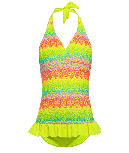 Girls One Piece Swimsuits, Girls' Halter Rainbow Crochet Ruffle Bathing Suits Swimwear XL