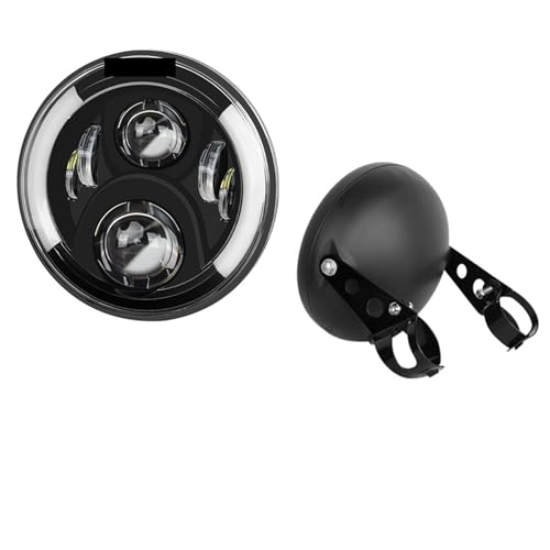 Phare moto LED 7.5 pouces avec boîtier noir mat et support universel