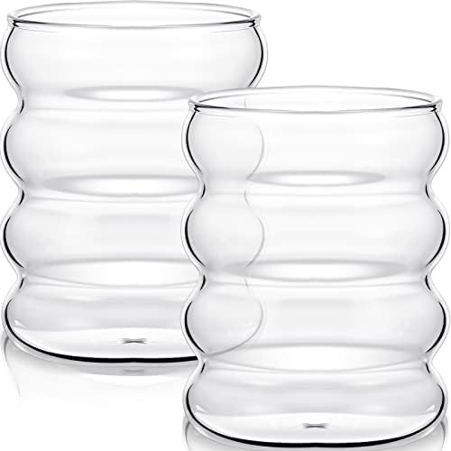 Cunhill 2 Pcs Wave Glass Cups 10 oz Ribbed Clear Glassware