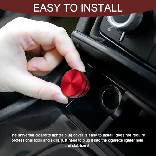 Image of Car Cigarette Lighter Plug Cover, Cigarette Lighter Covers, Aluminum Plugs Cover Car Decoration, Waterproof Dustproof Cigarette Lighter Socket Cap for SUV Truck with 12V Power Source (Red)
