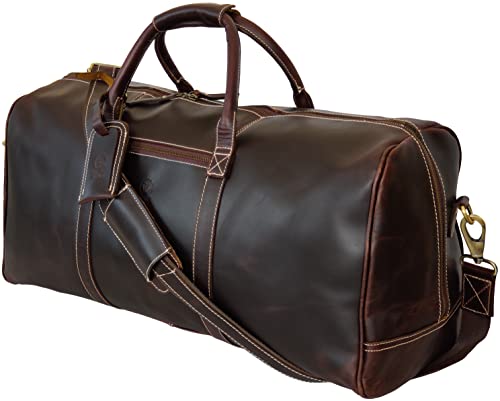 Image of 24 inch Leather Duffle Bag for Men & Women, Full Grain Leather Travel Overnight Weekender Sports Gym Carry On Duffel Bag by Rustic Town (Walnut Brown)