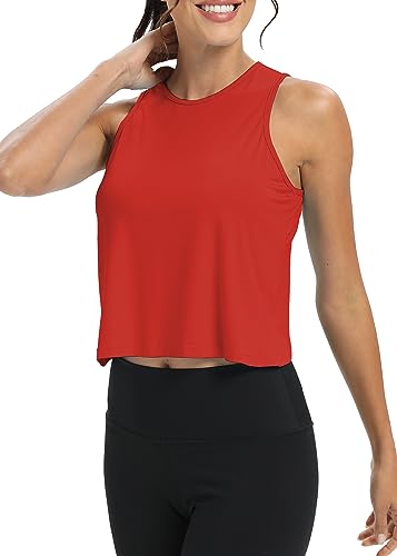 Image of Mippo Workout Tops for Women Cropped Open Back Sleeveless Tank Tops Athletic Gym Yoga Shirts Loose Fit