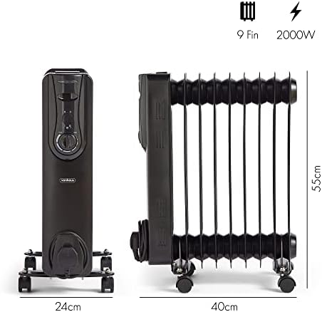 VonHaus Oil Filled Radiator 9 Fin, Electric Heater For Home Office, Oil Radiator Warms Any Room Quickly & Efficiently, Thermostatically Controlled 2kw Oil Heater For Maximum Warmth, 2 Year Warranty