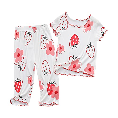 Toddler Girls Ribbed 𝐏a𝐣amas Set Short Sleeve Ruffle 𝐒lee𝐩wear with Long Pants Soft Cotton 𝐋oun𝐠ewear Cute 𝐍𝐢ghtwear
