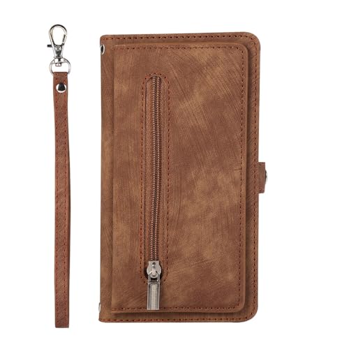 Étui Google Pixel 7A portefeuille cuir café clapet magnétique protection 9 fentes pour carte