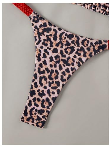 Floerns Women's Plus Size 2 Piece Swimsuits Cheetah Halter Triangle Bikini High Cut Bathing Suit3